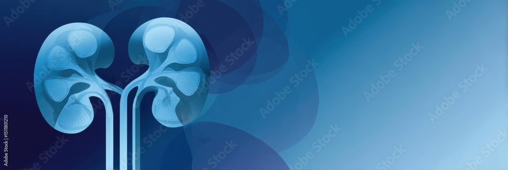 Aufkleber clean graphic of kidneys on a blue gradient background with space for a slogan, featuring a light to
