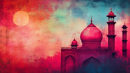 Colorful mosque at sunset