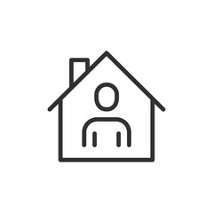 Fototapeta premium Home with person, linear icon. Private residence, social housing or shelter. Line with editable stroke.