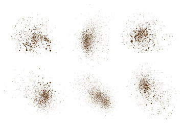 Brown dust chocolate powder particle grunge texture background design set