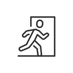 Emergency exit sign, linear icon. Evacuation route or escape plan. Line with editable stroke.