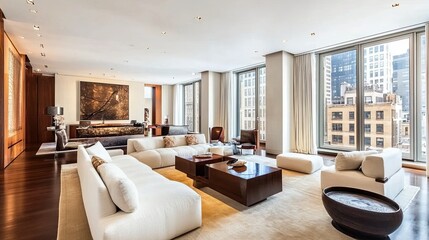 Spacious living room with minimalist dcor and clean lines.