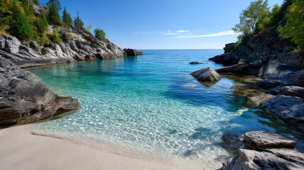 Calm close-up of calm sea water waves with palm trees. Beautiful panorama, tropical island beach landscape exotic shore coast. Summer vacation, holiday amazing nature. Sea background