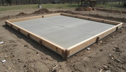 Poured concrete slab with wood framing around it
