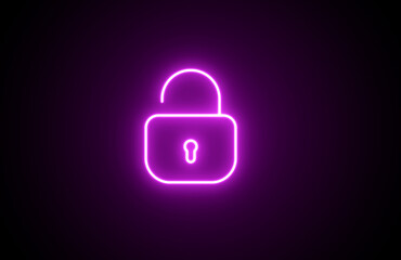 Neon Unlock line Icon on black background. Purple Color Security Unlock Line Icon Design. 