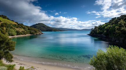 Obraz premium Calm close-up of calm sea water waves with palm trees. Beautiful panorama, tropical island beach landscape exotic shore coast. Summer vacation, holiday amazing nature. Sea background