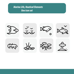 Obraz premium High Quality Marine Life Nautical Elements Line Icon Set
