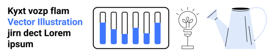 Laboratory test tubes, lamp with glowing bulb, and watering can highlight research, creativity, and nourishment. Ideal for science, education, innovation, growth sustainability technology simple