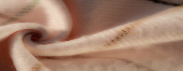 Blur, close-up of soft, pastel pink fabric with subtle folds and delicate intersecting lines, capturing a warm and cozy texture in gentle lighting.