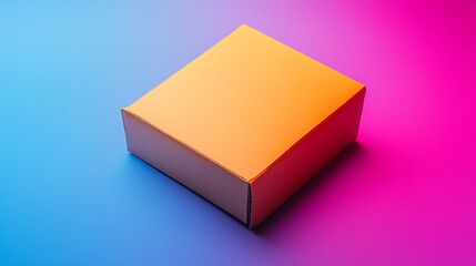 Orange Cardboard Package on Gradient Pink Blue Background, Concept of transport packaging 