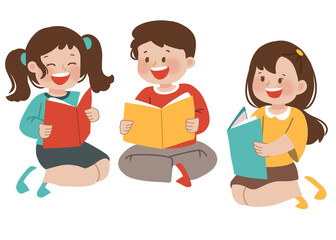 Kids reading book with friends