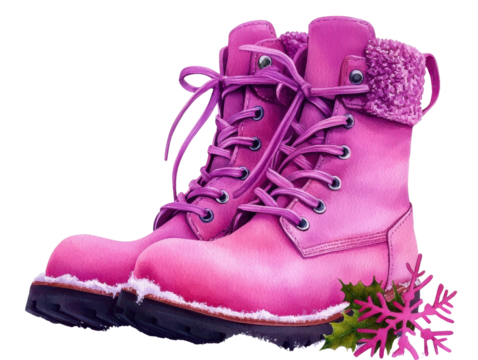Bright pink winter boots with fluffy lining, perfect for snowy weather and stylish outdoor adventures, Isolated on transparent background