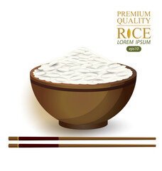 Rice Bowl and chopstick. Vector illustration.