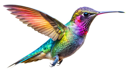 Fototapeta premium Vibrant Hummingbird in Flight with Colorful Plumage on Black Background
