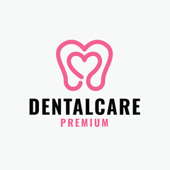 Tooth Shape and Heart Inside Outline Logo Concept Template Design