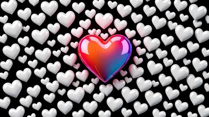 Obraz premium A multicolored heart with all white hearts on black background