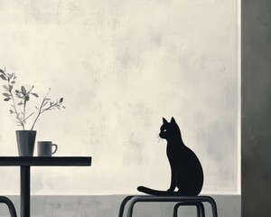 minimalist black cat illustrations for contemporary design, simple and elegant