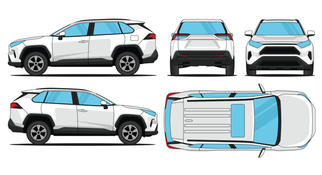 Car Vector SUV Rav4 - Mockup car vector for branding on isolated white background. Side, Front, Rear, Top Views