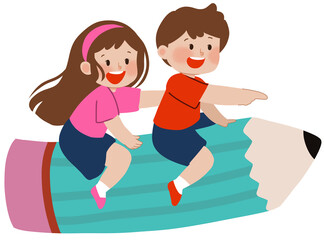 Kids, riding pencil