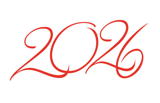 2026 New Year inscription. Handwritten calligraphy. 2026 word for poster, greeting card, banner