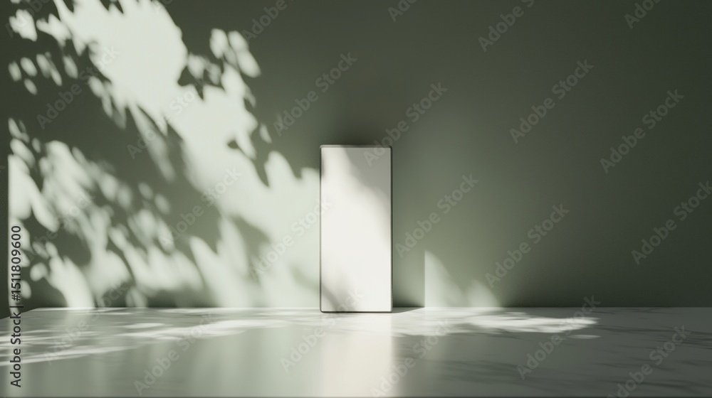 Poster a minimalist white room with a large white rectangular object in the center.