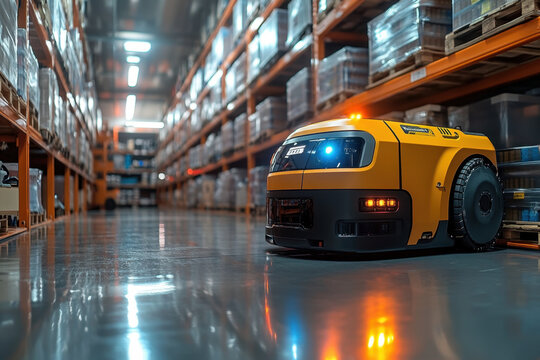 Yellow car in a warehouse. - Powered by Adobe
