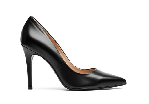 Classic black high heel pump isolated on white background