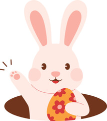 Bunny Waving from a Hole in the Ground