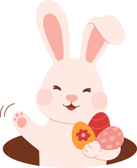 Bunny Waving from a Hole in the Ground