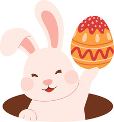 Bunny Raising a Large Decorated Easter Egg