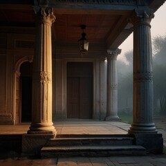 Ancient greek style porch with columns isolated on white background