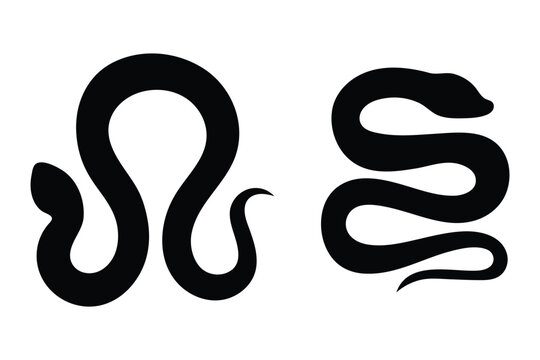Snake silhouette set in black. Snake silhouette, Snake icon vector. Curved snake animal design illustration. Simple Symbol of Danger, Wisdom. for web and ui designs. 