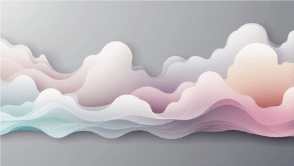 abstract Smooth flowing waves in soft pink, white and gray tones with a gradient background, minimal fluid shapes, elegant and modern style, no outlines.