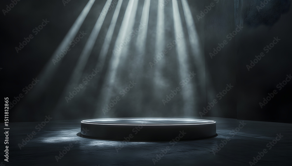 Poster dark abstract background. empty neon stage with rays.