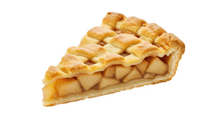 Slice of Classic Apple Pie with a Lattice Crust, Isolated on a transparent png Background, apple pie, pie, slice, dessert, pastry, baked, sweet, food, bakery, homemade, fruit pie, lattice crust,