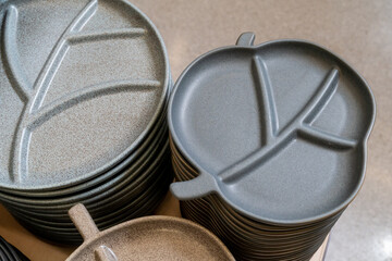 Stacked Ceramic Plates with Leaf Patterns