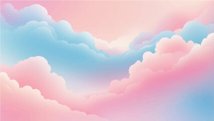 abstract Soft pastel sky with fluffy clouds in pink and blue gradient tones, dreamy atmosphere, smooth transitions, no outlines, clean vector style.