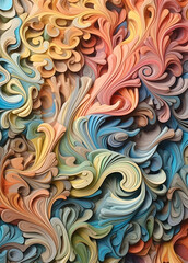 Colorful abstract paper with intricate sculpted vortexes