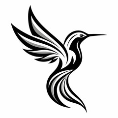 Fototapeta premium Stylized Hummingbird Illustration Black and White Design