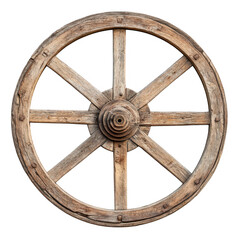 Antique wooden wagon wheel isolated on transparent background
