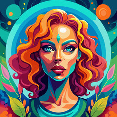 Vibrant Portrait of a Woman with Red Hair and Colorful Background