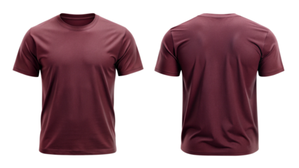 Maroon Plain T-Shirt Front and Back View – Minimalist Apparel Mockup Isolated on Transparent Background