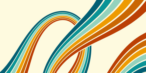 Abstract background of rainbow groovy Wavy Line design in 1970s Hippie Retro style. Vector pattern ready to use for cloth, textile, wrap and other.