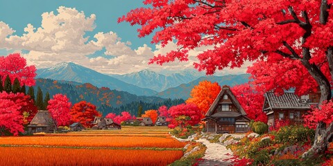 Serene Autumn Day in Japanese Countryside