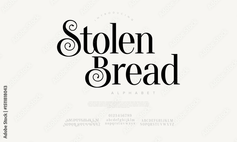 Poster elegant editorial serif font with stylish curls, perfect for magazine titles and high-end branding