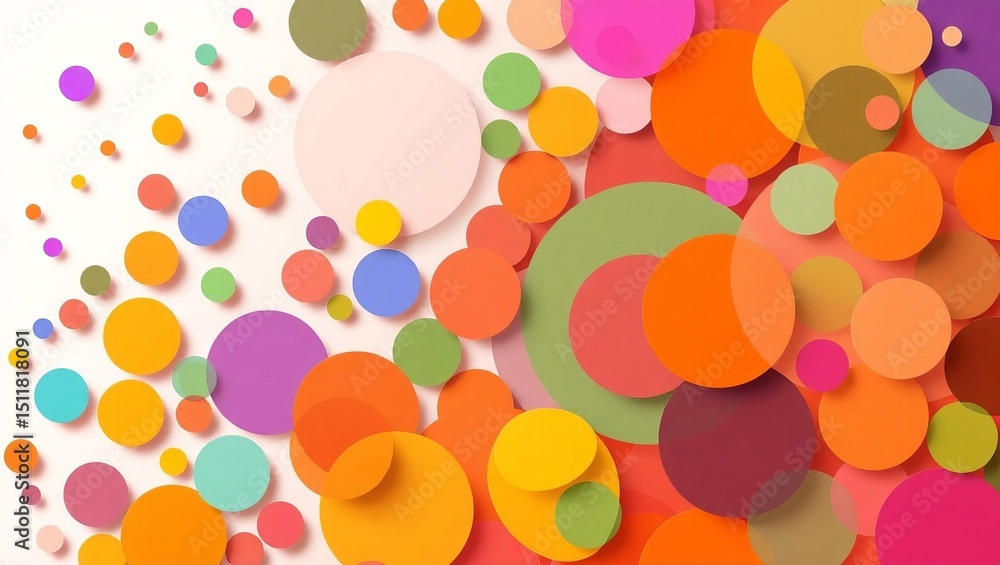 Poster pastel colorful circles cascade down in a fun and cheerful abstract design with playful shadows