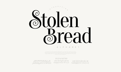 Elegant editorial serif font with stylish curls, perfect for magazine titles and high-end branding