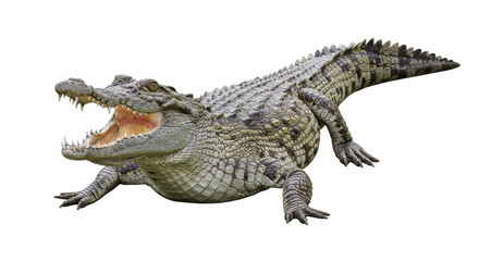 Naklejka premium Crocodile with Open Mouth, Isolated on a transparent png Background, crocodile, reptile, alligator, wildlife, predator, animal