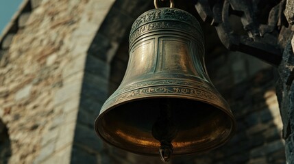 Obraz premium Church bells close-up with temple in background