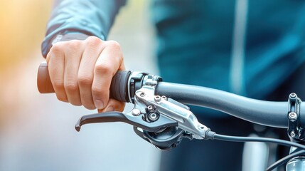 Close-Up of Fingers Adjusting Brake Lever on Bicycle Handlebar